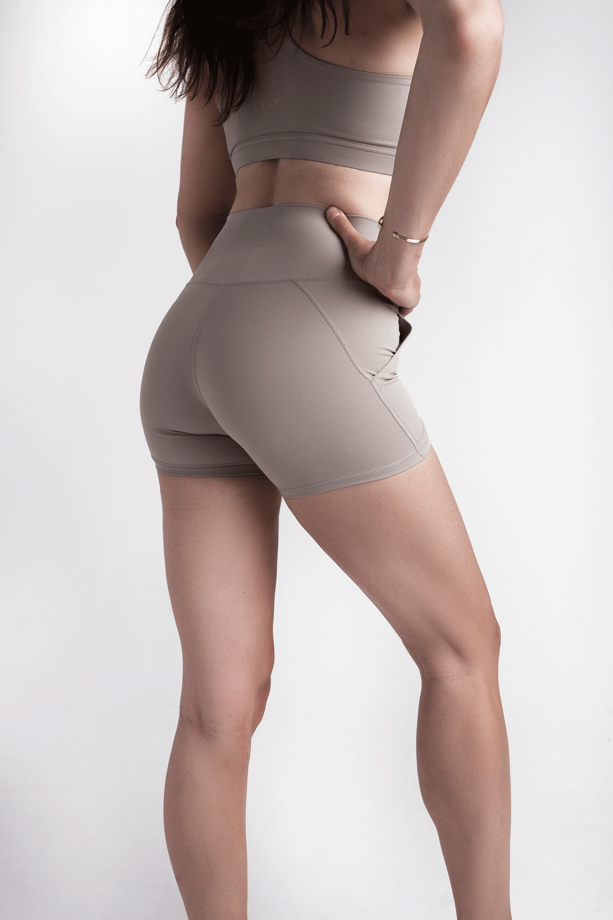 Soft Recycled Contour Shorts With Pockets - Taupe on model side view
