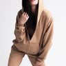 Organic hoody - Mushroom on model with hood up