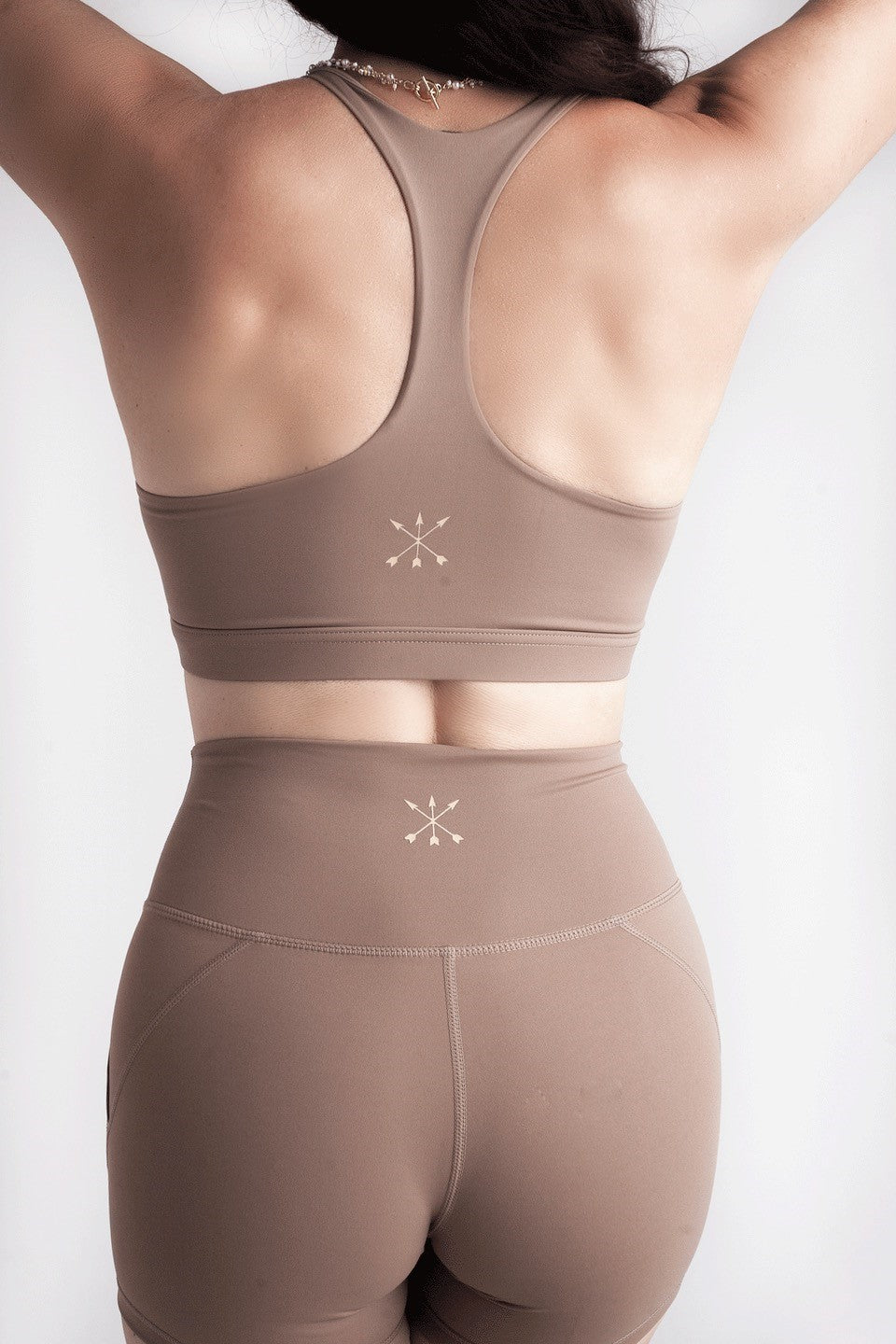 Soft Recycled Sports Bra - Cappuccino on model from behind