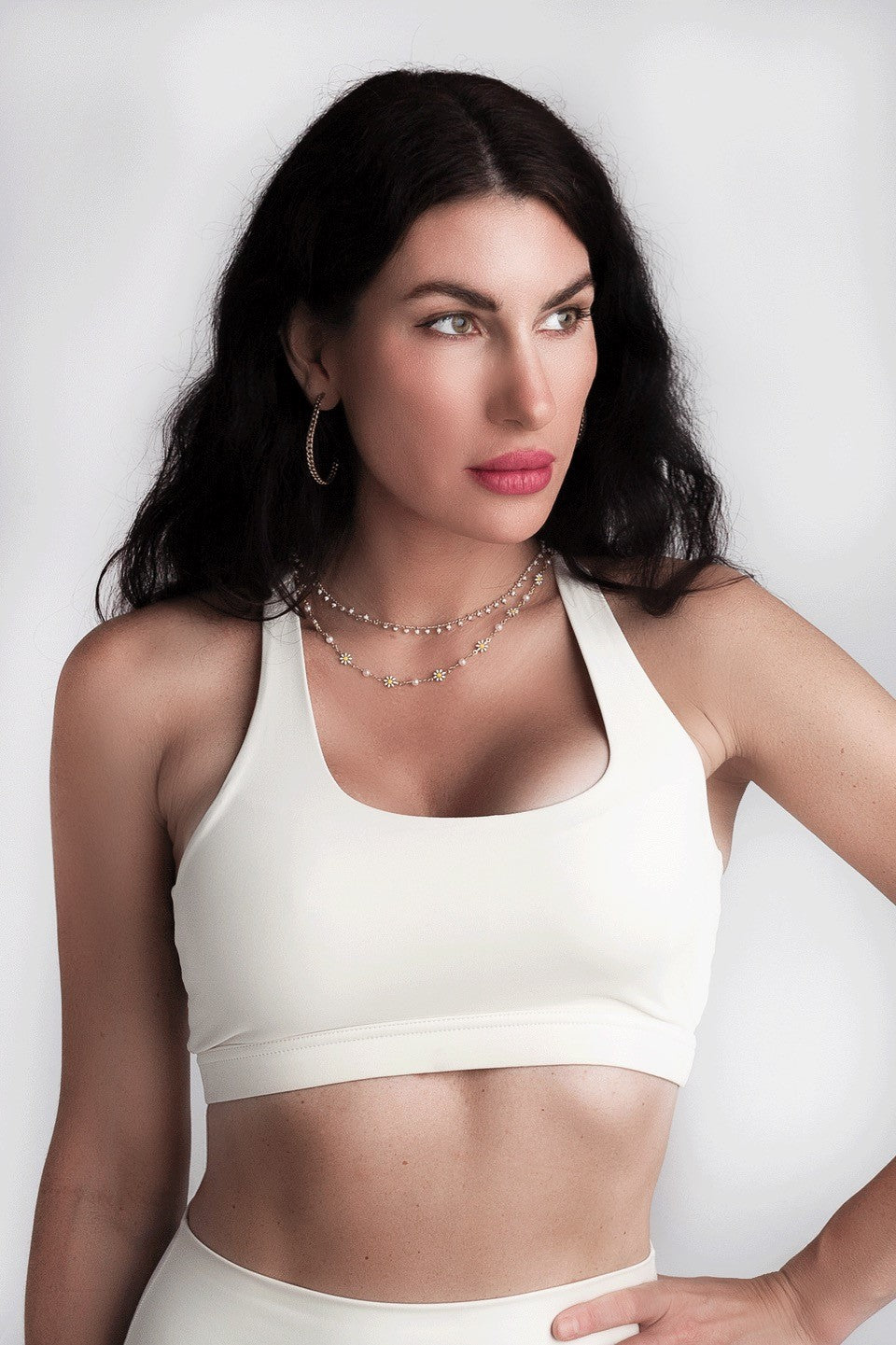 Soft Recycled Sports Bra - Oatmeal on model